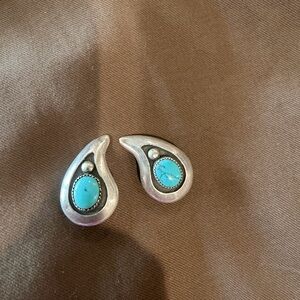 Turquoise and Silver Teardrop clip-on Earrings